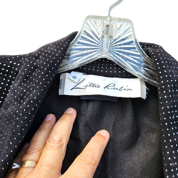 Volup Vintage Lillie Rubin Adri New York Black Suede Silver Dot Jacket Large - Picture 2 of 11